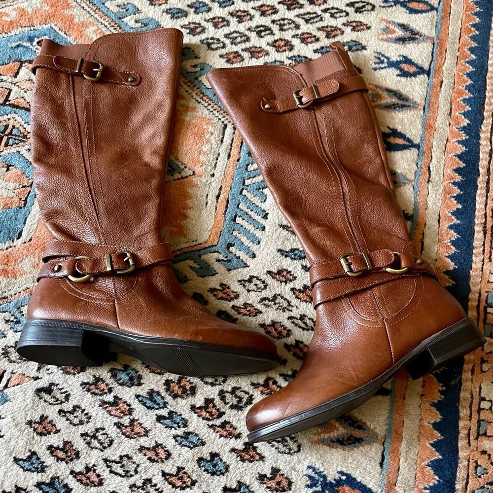 Naturalizer June Brown Leather Knee High Buckle Riding Boot